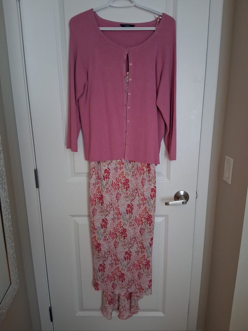 Pink Cardigan with Floral Maxi Dress